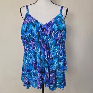 NWT Trimshaper 22W Tankini Swimsuit Tiered Adjustable Padded Cups Blue Purple
